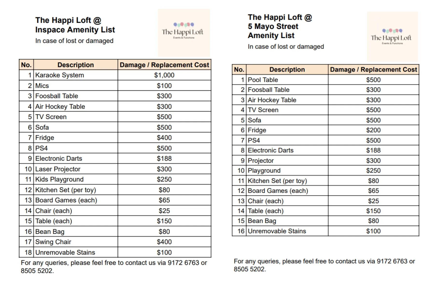 Amenity List